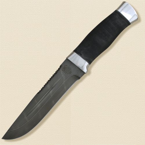 Нож охотничий, туристический «Пират» Н55, сталь черный дамаск (У10А-7ХНМ), рукоять: дюраль, микропора